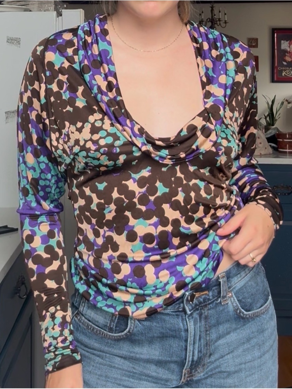M Missoni Y2K Psychedelic Print Cowl Neck Top Made in Italy 100% Viscose